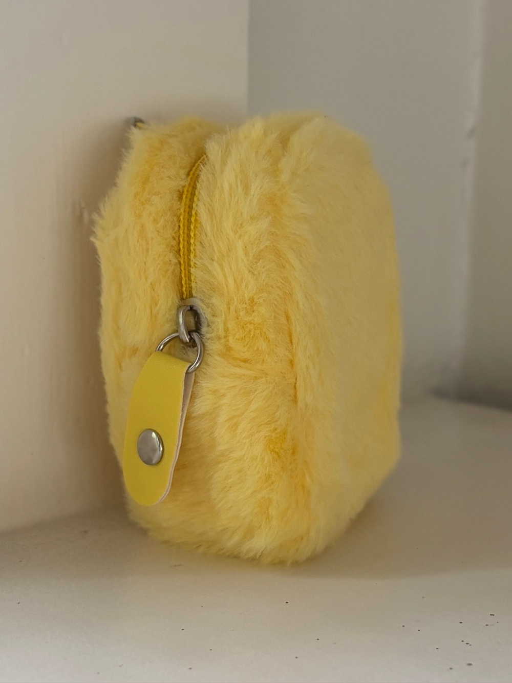 Yellow Fuzzy Backpack Bag Charm Keychain Coin Pouch - Picture 2 of 4